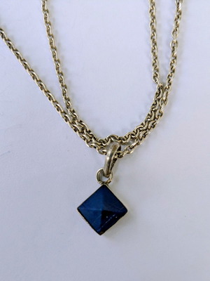Silver Necklace 925 with Geometric Blue Pendant like new, 40cm