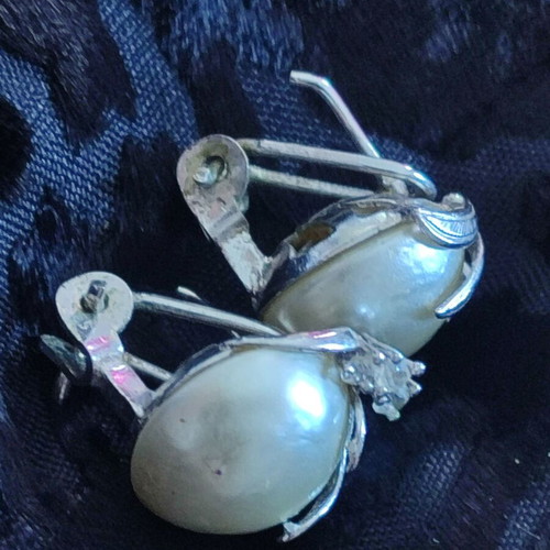 Vintage 925 Silver Earrings with Pearls & Zircons, 8g