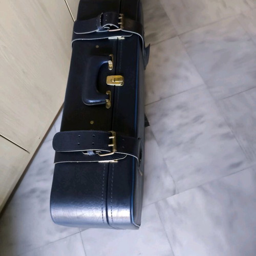 Vintage leather suitcase used, blue
