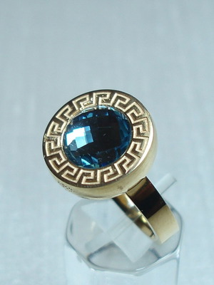 Ring steel gold plated with blue crystal new