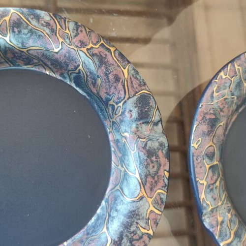 Handmade glass fusing ashtray set of 2, used, 17cm diameter
