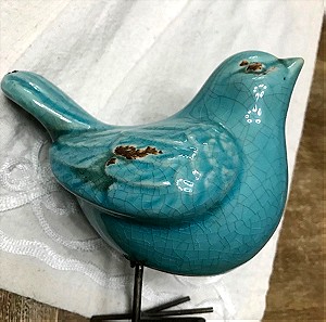 Kεραμικό πουλάκι τιρκουάζ Ceramic turquoise bird. Decorative.16cm