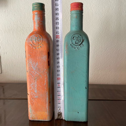 Decorative bottles handmade painted with chalk paint, set of 2