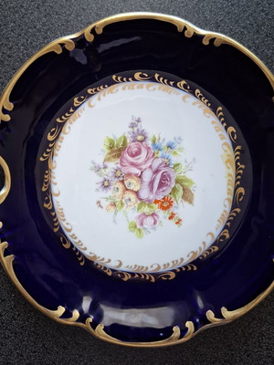 Πορσελάνινο πιάτο Limoges μεταχειρισμένο, cobalt blue και χρυσό, 20x20 εκ.