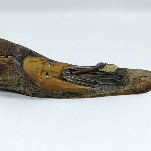 Wood Spirit Figurine with Pipe vintage hand-carved, like new