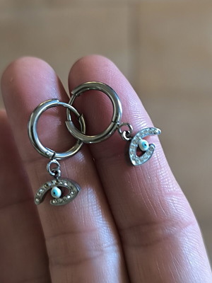 Stainless Steel Hoop Earrings with Hanging Evil Eye and Zirconia