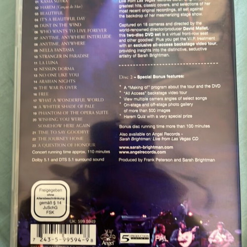 Sarah Brightman DVD The Harem World Tour Live From Las Vegas like new