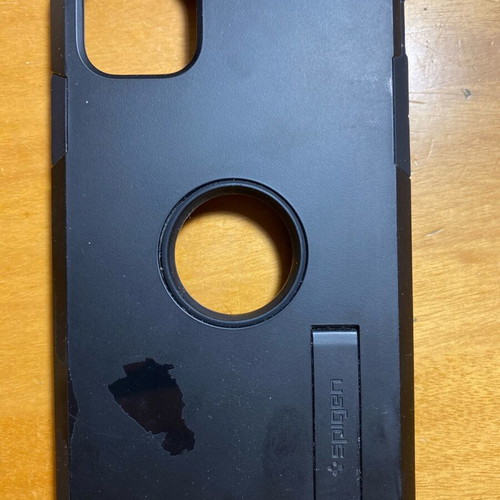 iPhone 11 Spigen Armored protection case used with black back stand