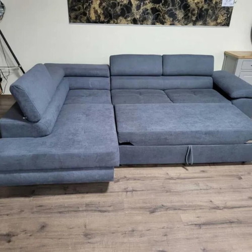 Gray fabric corner sofa with sleep function and storage new