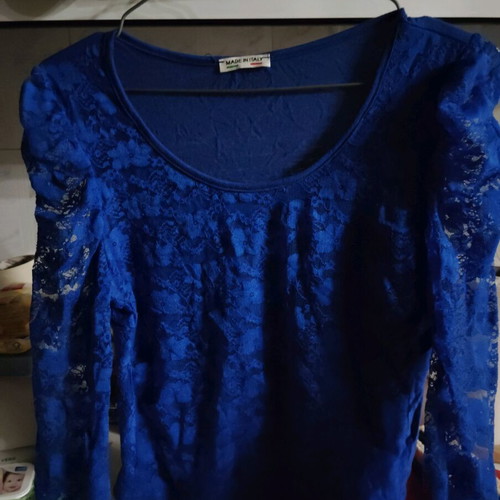 Italian blouse blue electric with lace details like new small