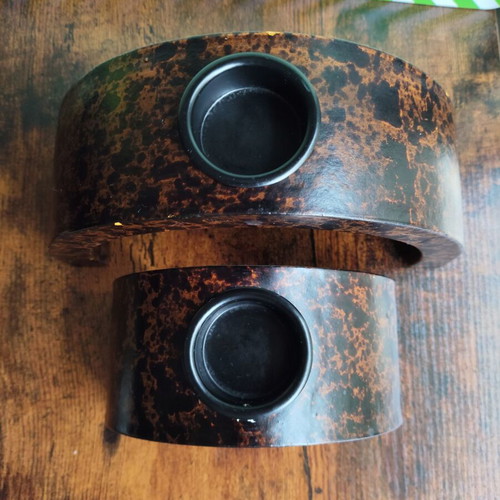 Wooden candle holder used for tealights, set of two bases