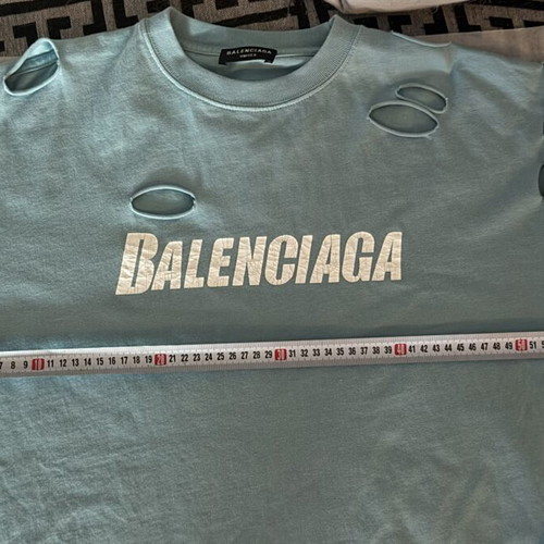 Balenciaga Men's Destroyed Oversized T-Shirt like new, turquoise, size L