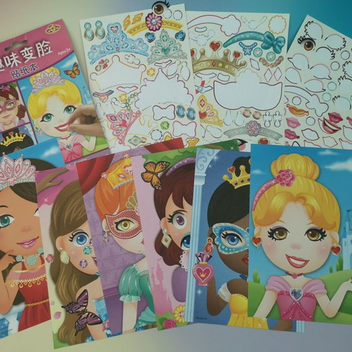 Creative sticker book for assembling and decorating princess faces used