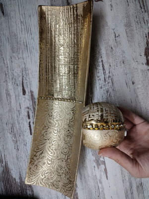 Πιατέλα και κηροπήγιο χρυσά μεταχειρισμένα σετ