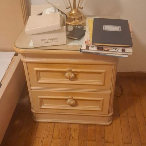Handmade bedroom set with double bed, 2 nightstands and dresser with mirror