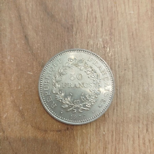 50 French Francs Coin like new, 30g silver 900, large 41mm