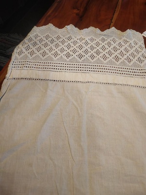 Handmade white cotton tablecloth with crocheted lace unused