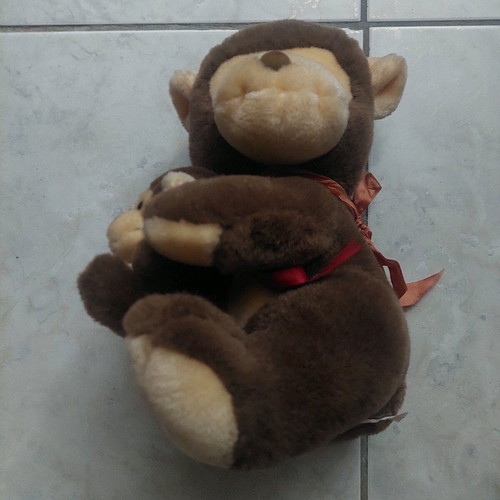 Plush monkey with her baby