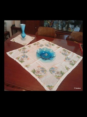 Vintage tablecloth and small cloth set handmade, used, 1950