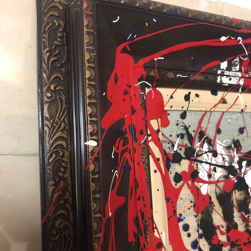 Original painting abstract mixed media with carved gilt frame