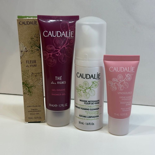 Caudalie set new, cologne, cream, cleanser and shower gel