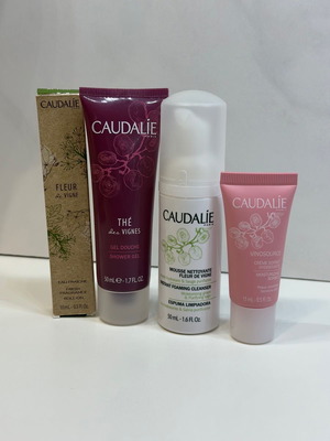 Caudalie set new, cologne, cream, cleanser and shower gel
