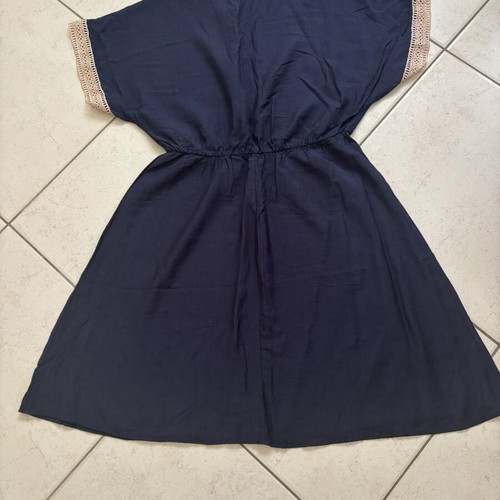 Summer dress blue with beige crochet detail, like new