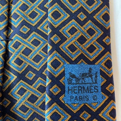 Hermes silk tie new with dark blue background