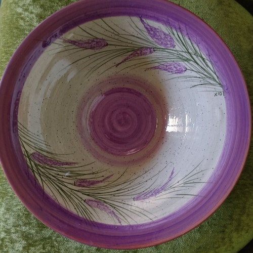 Ceramic handmade bowl with lavender design like new