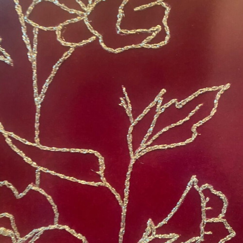 Embroidered painting like new with gold thread on red fabric