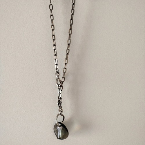 Necklace pendant with crystal like new, gray silver chain