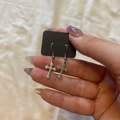 Steel earrings with small crosses handmade new