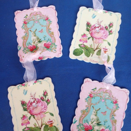 Tin hanging decorations with rabbits, set of four, new