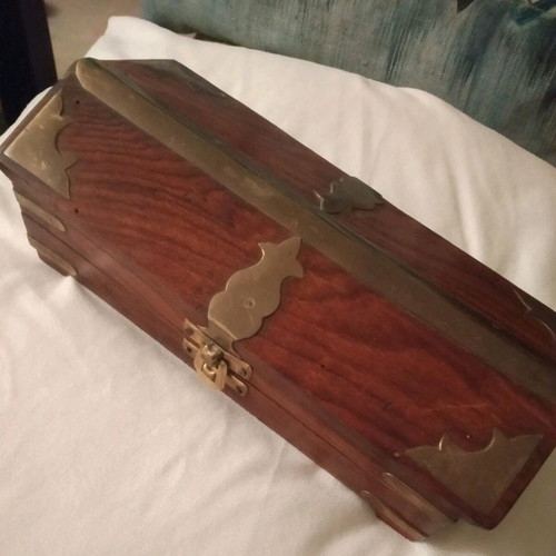 Wooden jewelry box with brass details new brown