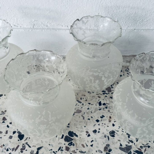 Vintage glass lampshades set used, matte with embossed design