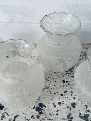 Vintage glass lampshades set used, matte with embossed design