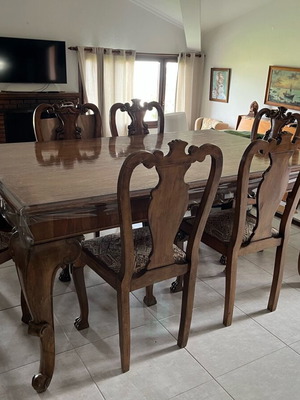 Dining set with six chairs used, 1970s, solid walnut