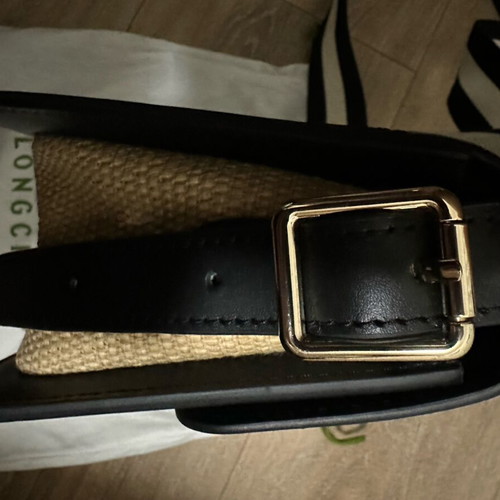 Longchamp cross bag with raffia and leather like new, black