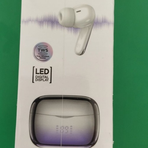 Bluetooth 5.3 Hoco earbuds with ANC+ENC, charging case and purple battery LED display