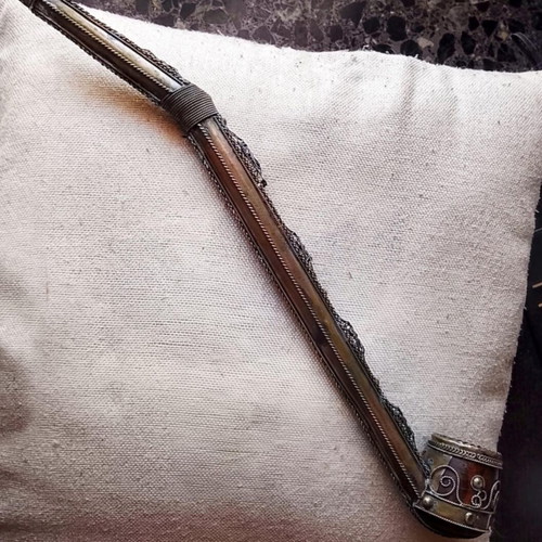 Oriental pipe used handmade with metal embossed details 48 cm