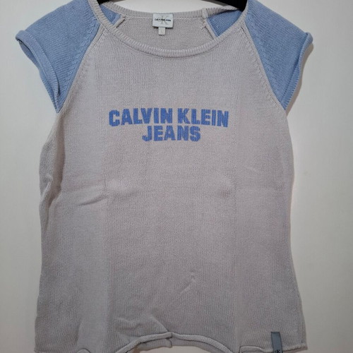 Calvin Klein Jeans sleeveless shirt Large used, gray and turquoise