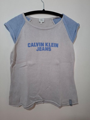 Calvin Klein Jeans sleeveless shirt Large used, gray and turquoise