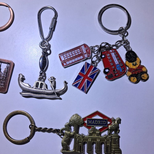 Keychains from various countries used, set