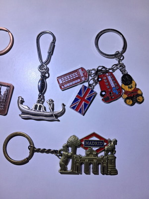 Keychains from various countries used, set