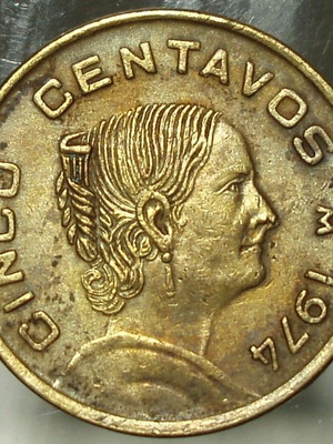 5 Centavos coin used, lot of 5 pieces 1973-74