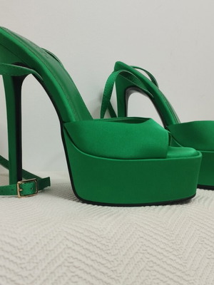 Asos satin platform sandals size 37 like new, green