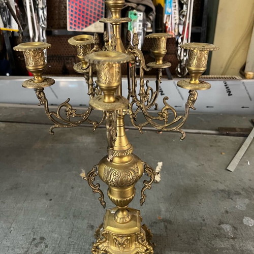 Brass 6-Holder Candlestick like new with carved details