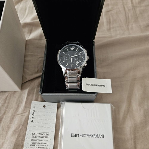 Emporio Armani Renato men's watch 43mm chronograph silver metal bracelet new