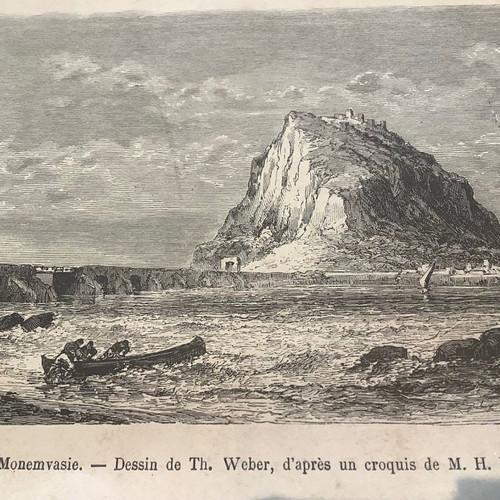 Monemvasia woodcut used 1860, design by Th. Weber