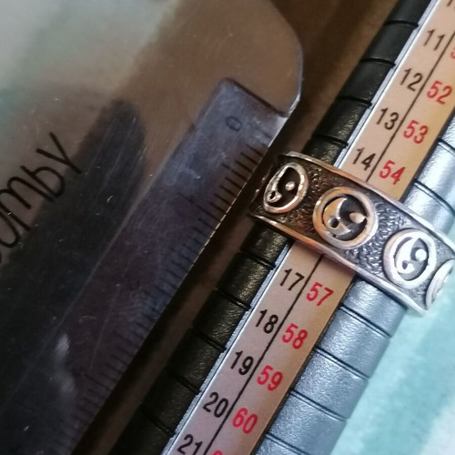 925 Silver wedding ring with embossed Yin Yang no 53 or 55 or 58